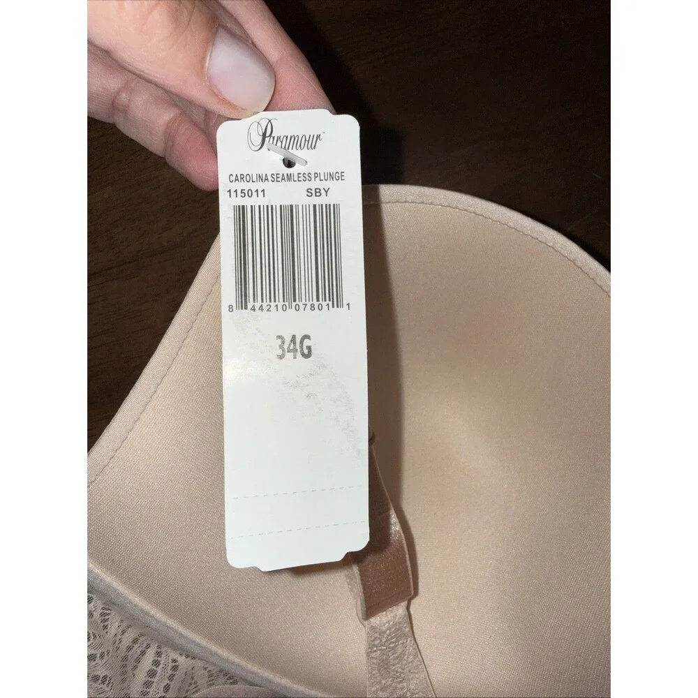 34G Seamless Plunge T Shirt Bra Nude Lace Racerback Molded Underwire Support NWT